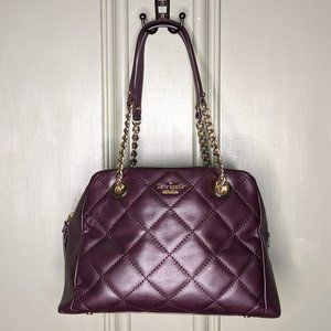 Kate Spade Deep Plum Quilted Larger Medium Purse Gold Accent